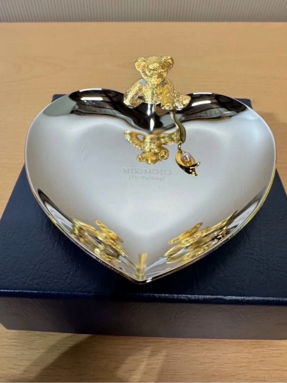 Mikimoto Silver Heart Dish with Gold Teddy Accent